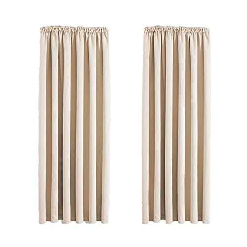 Image of Aspire Homeware Blackout Curtains for Bedroom - Pencil Pleat Black Out Cream Curtains Thermal Insulated Room Darkening 46 x 54 inch Drop Short Living Room Curtain with Tiebacks Pair Panel