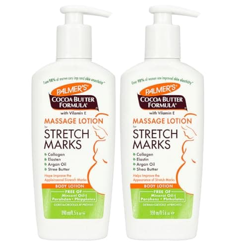 Image of Palmer's Stretch Marks Lotion Pack of 2 x 250ml | Cocoa Butter Massage Lotion for Pregnancy Stretch Mark Prevention | Vitamin E, Collagen, Elastin Formula | Hydrating Moisturizer for Bump & Body Care