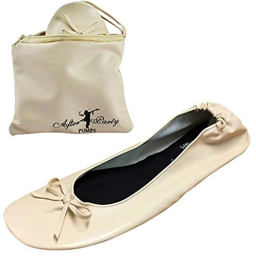 Image of After Party Pumps®in The Nude Size UK 7-8 Ladies Roll Up Shoes Fold Up Pumps Foldable with Carrier Pouch