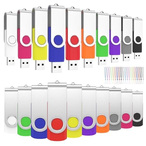 Image of 4GB USB Stick 20 Pack, ABLAZE Bulk USB 2.0 Memory Stick 4GB Swivel Design Flash Drive with LED Light and lanyards(20 PCS 4GB-10 colors)