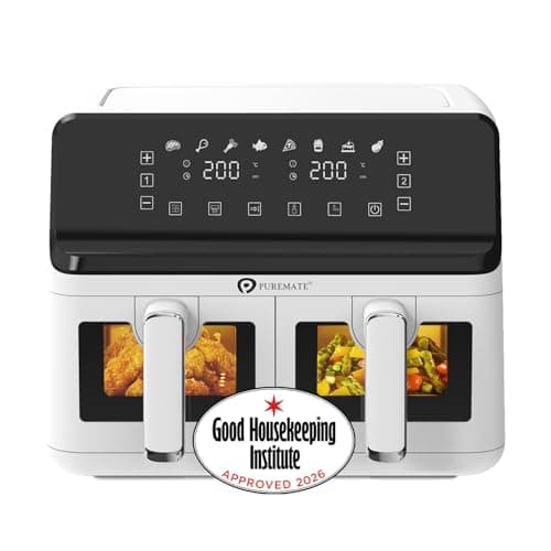 Image of PureMate 9L Dual Air Fryer with Digital Display, Healthy Oil Free 2500W Air Fryer with 8 Preset, LED One Touch Screen, Timer & Adjustable Temperature Control (9L(4.5L+4.5L) Dual Basket)