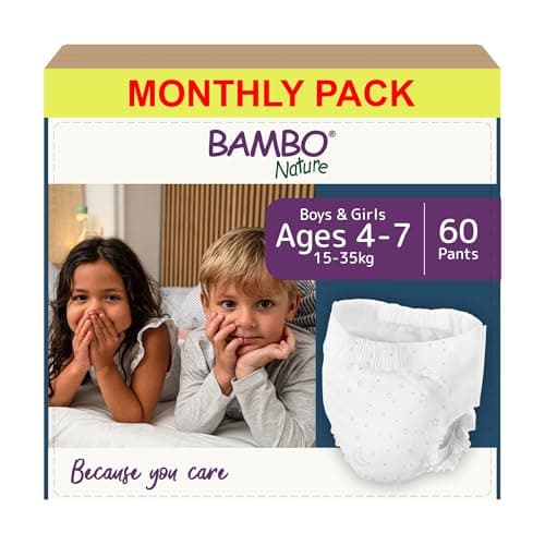 Image of Bambo Nature Premium Dreamy Night Pants, Pull Up Pants, Eco-Labeled Night Time Diapers, Secure, Comfortable, Skin Friendly : Children Aged 4-7 Years, 60 Count