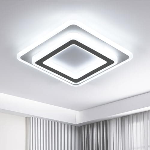Image of Goeco LED Ceiling Light, 38W 4,275 lm Square Ceiling Lamp 6,500K Cool White Light Acrylic Chandelier for Bedroom, Living Room, Kitchen, Black + White 29 cm x 29 cm