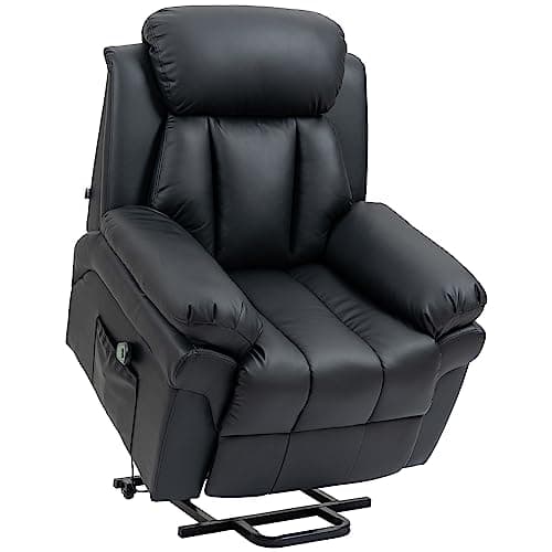 Image of HOMCOM Power Lift Chair Recliner for Elderly, Electric Recliner Chair, Overstuffed Faux Leather Riser and Reclining Armchair with Remote Control, Side Pockets, for Living Room, Black