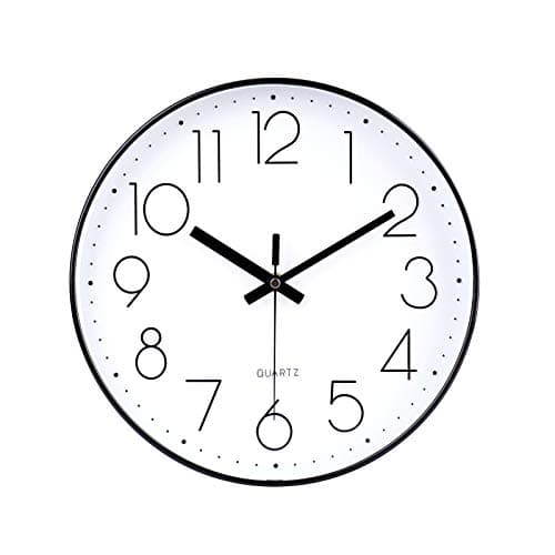 Image of jomparis 12 Inch Modern Wall Clock Silent Non Ticking Battery Operated Quartz Decorative Round Wall Clock for Office Classroom School (Black)