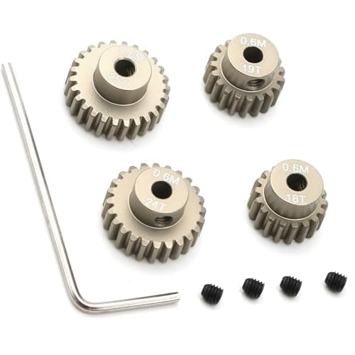 Image of Precision 7075 Aluminum 0.6M Pinion Gear Set (18T/19T/24T/25T) for 1/10 RC Models - 0.6 Module Hardened Gears Compatible with 257mm/260mm Chassis for Tamiya TT01/TT02/TB02/TA05