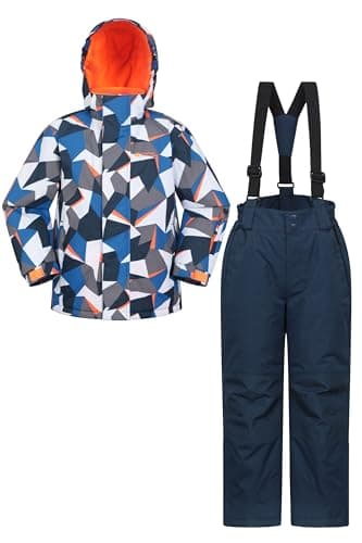 Image of Mountain Warehouse Kids Ski Jacket & Trousers Set - Snowproof Ski Outfit, Front Pockets, Fleece Lined Skiwear, Integrated Snowskirt - Winter Snowboarding Bright Blue Teen Size 13 Years