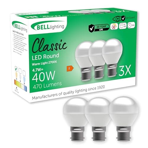 Image of BELL Lighting B22 Bayonet Non Non Dimmable Light Bulb LED Golf Ball 3 Pack | Warm White 2700K | 470 Lumen 4.7W | Energy Saving Round LED Light Bulb | 40W Lamp Equivalent