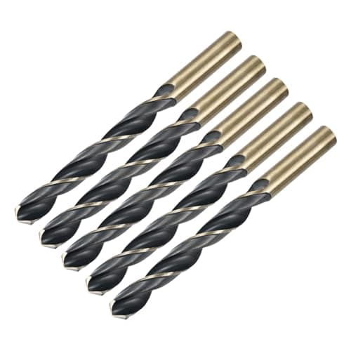 Image of sourcing map 5pcs Straight Shank Twist Drill Bits 12.5mm Gold Titanium & Black Nitride Coated High Speed Steel (HSS) 4341 with 12.5mm Shank for Stainless Steel Alloy Metal Plastic Wood