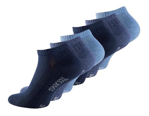 Image of Wonky Line Trainer Socks, Ankle Socks for Men & Women, 6 pairs multipack, Anti Slip Breathable Sport Socks, Gym, Running,Workout Socks (UK, Numeric, 9, 11, Regular, Regular, Shades of Blue)