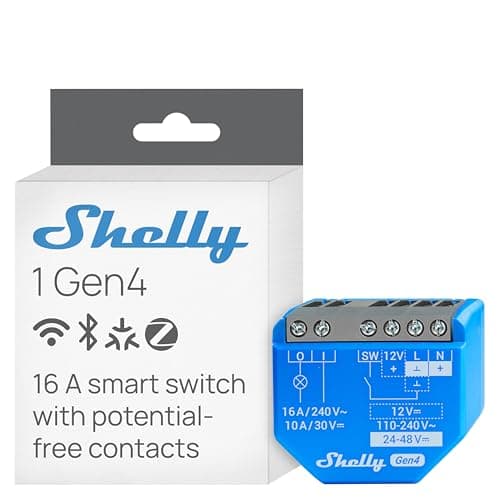 Image of Shelly 1 Gen4 - Wi-Fi Smart Relay Switch, 1 Channel, 16A, Dry Contacts, Home Automation, Garage Door Remote Control, No Hub Required, Matter Certified, Alexa, Google Home, Apple HomeKit, Zigbee