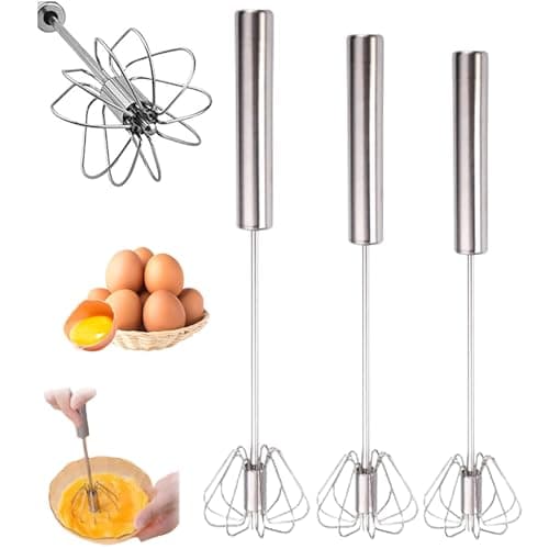 Image of Stainless Steel Semi-automatic Egg Whisk, 2024 Upgrade Hand Mixer Whisk Stainless Steel Egg Whisk Hand Push Rotary Whisk Blender for Cooking Kitchen Home Egg Milk Egg Spinner (Silver, 10+12+14inch)