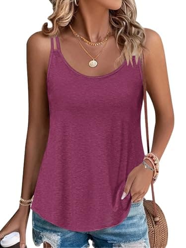 Image of PLOKNRD Women's Summer Vest Tops - Spaghetti Strap Camisole, Breathable Sleeveless Tank Tops for Beach/Party/Daily Wear (Fuchsia,2XL)