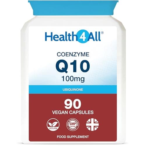 Image of Health4All CoQ10 100mg per Capsule, 90 Capsules 3 Months Supply, Pure Grade CoEnzyme Q10 Ubiquinone Supplement for Heart, Energy & Brain, Vegan CoQ10 Supplement | Made in UK