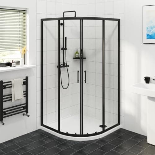 Image of NRG 1000 x 1000mm Matte Black Framed Quadrant Shower Enclosure Sliding Door 6mm Easy Clean Glass