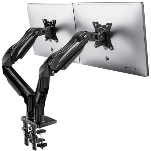 Image of HUANUO Dual Monitor Stand for 13 to 32 Inch Screens, Dual Gaming Monitor Arm Desk Mount for Curved Flat Screens, Double Screen Arm Support VESA 75 & 100 mm