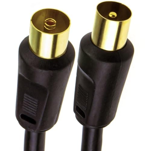 Image of kenable RF Coaxial TV Aerial Extension Lead Coax Plug to Socket RG59 Cable 75 Ohm Gold Plated Black 1m