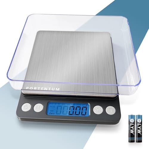 Image of PORTENTUM Digital Kitchen Scale 500g/0.01g - Food or Mail, Electronic, Stainless Steel, Measuring Function for Liquid in ml and fl. oz., Precision scale