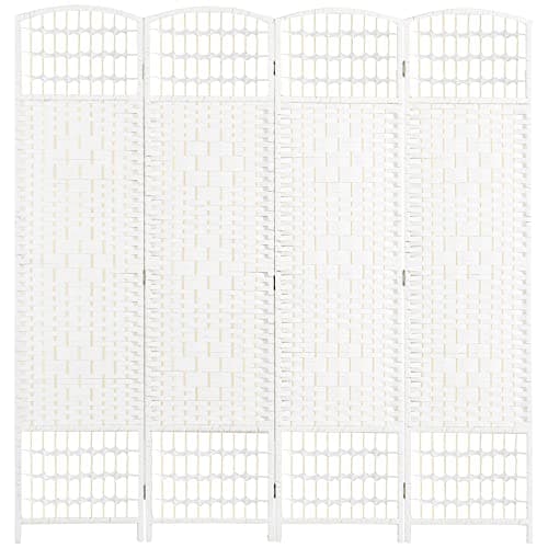 Image of HOMCOM 4 Panel Folding Room Divider, Privacy Screen, Freestanding Paravent Partition Separator for Living Room, Bedroom and Office, 160 x 170cm, White