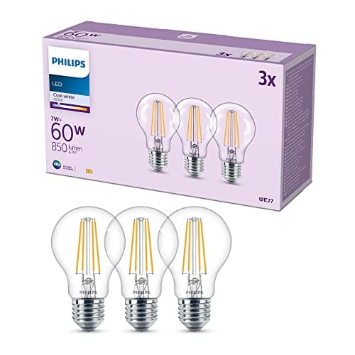 Image of Philips LED Frosted A60 Light Bulb 3 Pack [Cool White 4000K - E27 Edison Screw] 60W, Non Dimmable. for Home Indoor Lighting