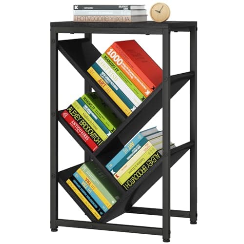 Image of IBUYKE 5 Tier Tree Bookshelf, Small Desktop Bookshelf with Storage Organizer,for Books/CDs/Movies,Desk Display Bookcase for Bedroom Living Room,Black,TBC003B
