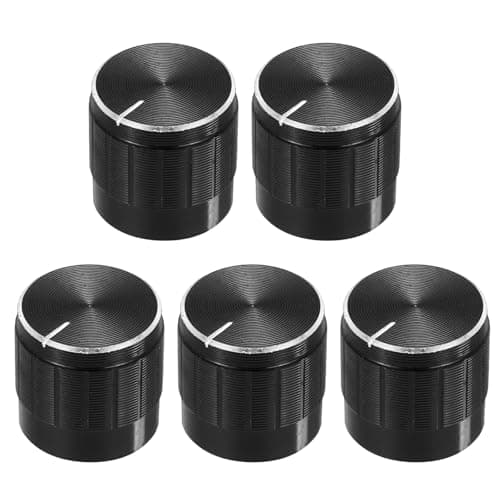 Image of sourcing map 5pcs Potentiometer Knob Knurled Shaft Black Tone Aluminum 6mm Shaft Dia. Rotary Knob 17mmx17mm Volume Control Knob