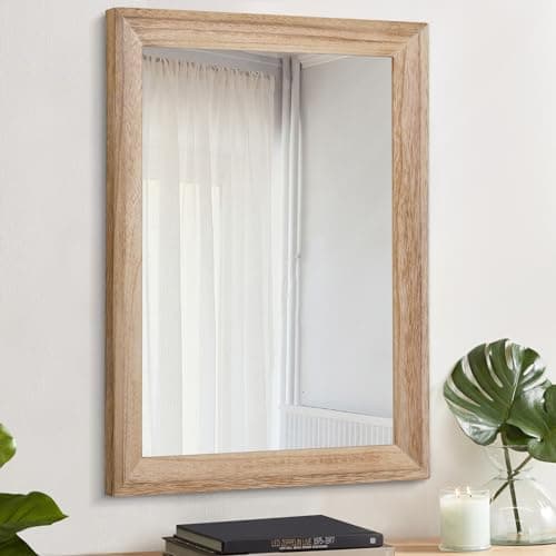 Image of AAZZKANG Rustic Mirrors for Wall Rectangle Wood Frame Mirror Large 50 x 40 cm Farmhouse Bedroom Bathroom Decorative Mirror