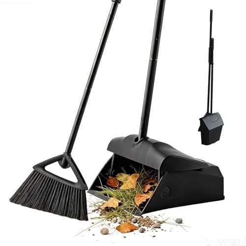 Image of Eyliden Long Handled Dustpan and Brush Set, Upright Outdoor Dust Pan and Broom Combo for Heavy Duty Tasks, Windproof High Capacity Sweeping Brush and Dustpan Set for Garden Indoor Garages Lobby