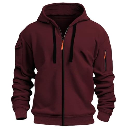 Image of Generisch Warm Sweatshirt Men's Zip Embroidered Badge Pocket Casual Pullover Sweatshirt for Outdoor Sports Everyday Sweatshirts Men With Print, red, M