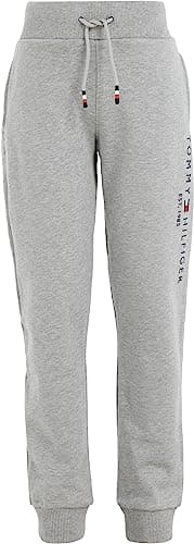 Image of Tommy Hilfiger Kids’ Unisex Essential Organic Cotton Jogging Bottoms, Grey (Light Grey Heather), 12 Years