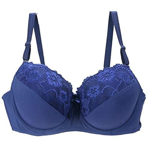 Image of BCHRAYIUP Women's Underwire Padded Sexy Bra Push Up Full Cup Size Elastic Band Bra 38-D Blue