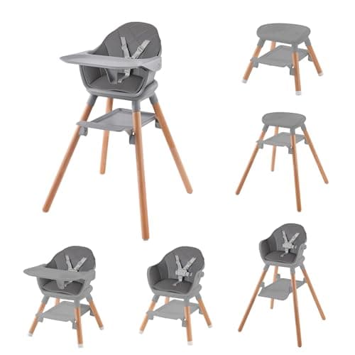 Image of Clair de Lune 6 in 1 Adjustable High Chair 6 Months - 6 Years (Grey and Natural)