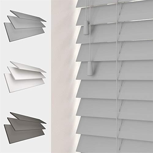 Image of FAUX WOOD GRAIN VENETIAN BLINDS 50MM SLATS TRIMMABLE EASY FIT OFFICE HOME [Light Grey, 45cm Width x 120cm Drop, String]