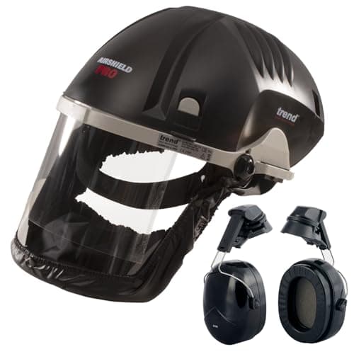 Image of Trend Airshield Pro Full Air Circulating Face Shield w/ Ear Defenders - Complete Face and Hearing Protection Pack, AIR/PRO/D2