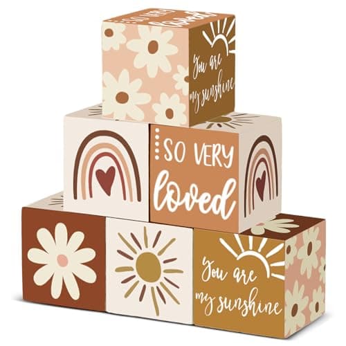 Image of Kigley 6 Pcs Boho Rainbow Nursery Decor for Girls Woodland Animals Nursery Decor Wooden Watercolor Shelf Decor for Christmas Bedroom Playroom Gifts(You are My Sunshine),(NEW-Kigley-1334)