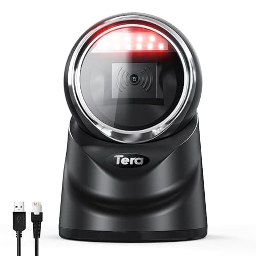Image of Tera Pro 2D QR Desktop Barcode Scanner Omnidirectional Adjustable Scan Head, USB Wired Handsfree Platform Automatic Bar Code Reader for Market Retail Store Phone Screen Payment, 9100