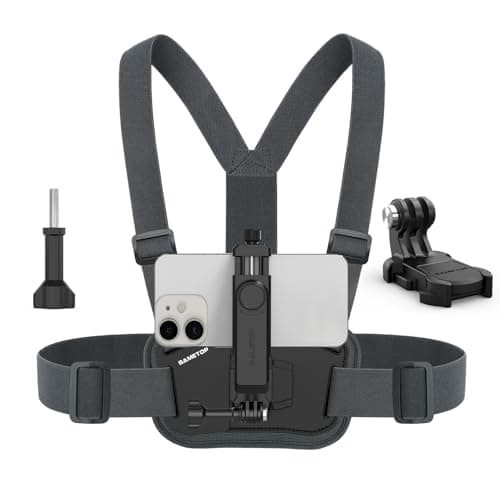 Image of Sametop Phone Chest Mount Harness Holder Mobile Phone Strap Clip Compatible with iPhone Samsung GoPro 13/12/11/10/9/8 DJI Osmo and Most Cell Phones Action Cameras POV/VLOG