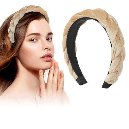 Image of LOPHE Velvet Braided Headband, Twisted Braid Rough Edge Hair Band, Non-Slip Twisted Knotted Headband, Cute Vintage Style Braided Hairband, Makeup Headbands for Women (White)