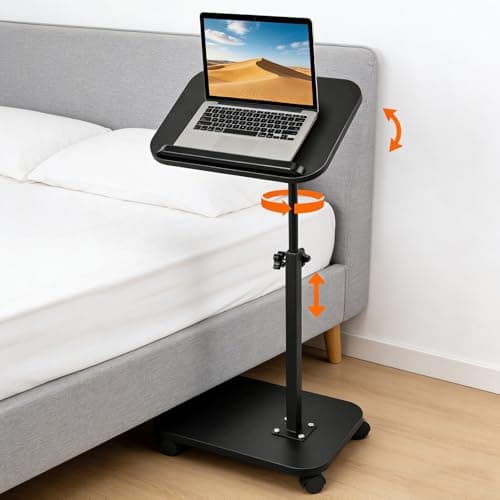 Image of Side table with wheels Adjustable C-Shaped Laptop Desk Lamp Sofa Bedside Table Flip 180° + Rotate 360° Swivel Tray Mobile End table Rolling TV Bathtub Space-Saving for Living Room Bedroom Black