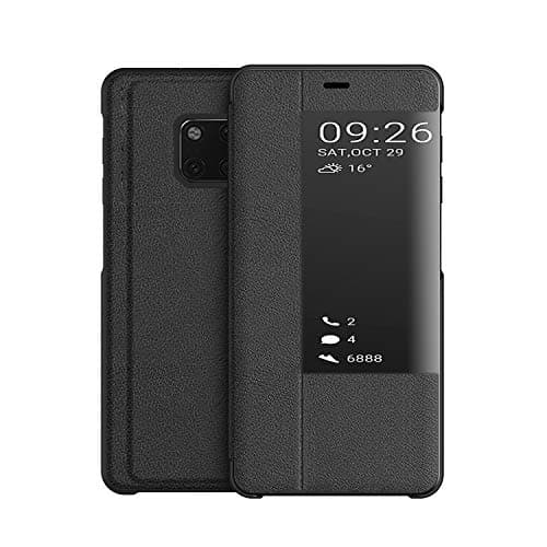 Image of KANSi compatible for Huawei Mate 20 Pro Case, Smart View Flip PU Leather Case Cover + Screen protector - Black