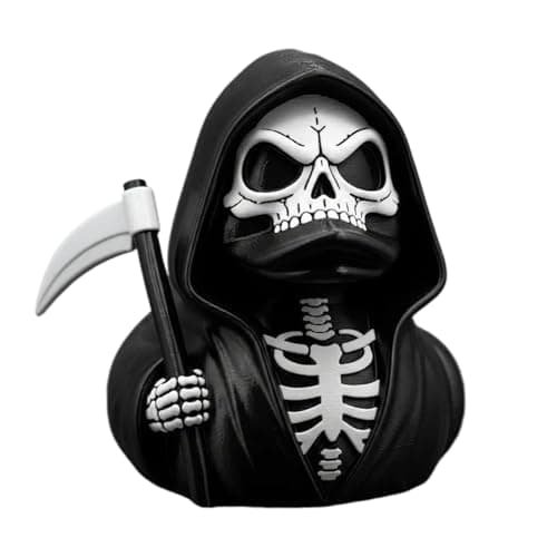 Image of Grim Reapers Duck Statues - 8 cm/3.15 Inches Skeleton Ducks Figurine | Halloween Gothic Grim Reapers Skull Statue Decorations | Gothic Holding Sickle Figurine for Home Car Decor (Black)