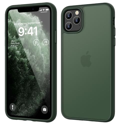 Image of HGH Matt Case for iPhone 11 Pro 5.8 Inch,Frosted Translucent Back Phone Cover,Anti-Fingerprint Thin Shockproof Case Camera protection for iPhone 11 Pro Phone Case - Dark Green