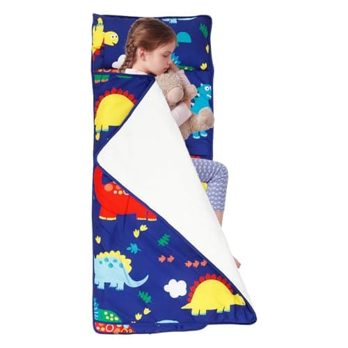 Image of Dinosaur Kids Sleeping Bag with Pillow Mat and Blanket 115 * 47 cm for Toddlers Girls Boys Students All In One Sleepover Comfortable Nap Mat for Travel Nursery Daycare Camping Essentials