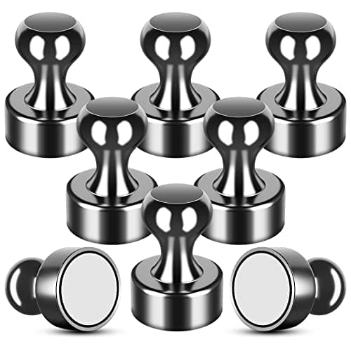 Image of FINDMAG Strong Fridge Magnets, 8 Pack Magnetic Push Pins for Refrigerator and Noticeboard, Small Whiteboard Magnets for Crafts, Planner, School Office Locker Accessory (Black)