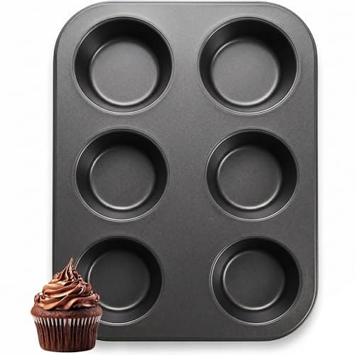Image of ANGIX 6 Cup Muffin Baking Tray | Black Nonstick Carbon Steel Material | 6 Baking Mold for Muffins or Cupcakes | Stain, Heat, Freeze-Resistant and Dis Washer Safe | Bakeware