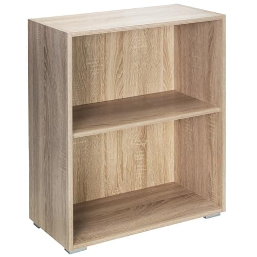 Image of CASARIA® Vela Bookcase | 2 Compartments Cube Bookshelf | Wooden Storage Rack Bookcase | Modern Shelving | Books Stand Shelf | Any Room Office | 77x60x28cm | Oak Effect