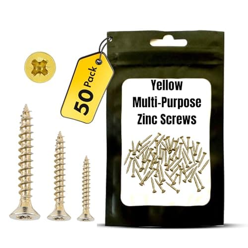 Image of Yellow Zinc Pozi Countersunk Wood Screws – 4 x 30mm – Multi-Purpose Self Tapping Screws for Hardwood, Softwood, MDF, Chipboard & Plastic – 50 Pack