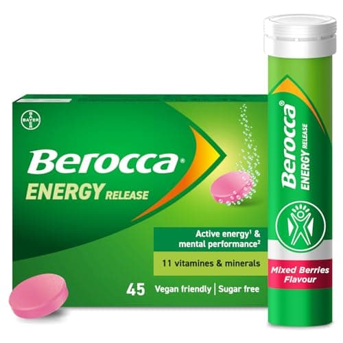 Image of Berocca Vitamin C Effervescent Tablets - Including B Vitamins, Magnesium, Calcium & Zinc - Support Energy Release & Immune System - 45 Tablets - Mixed Berries Flavour
