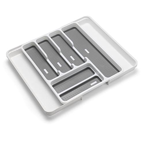 Image of Addis Extendable Drawer Organiser Cutlery Utensil Tray Compartment Holders, Fits 35-58.5cm Wide, White Grey, 6-8 Sections