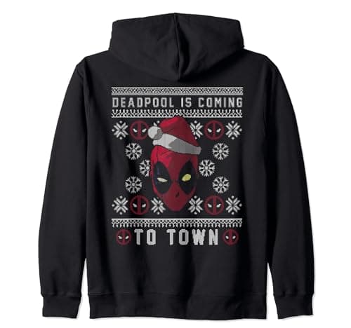 Image of Marvel Deadpool Coming To Town Ugly Christmas Zip Hoodie